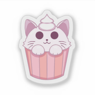 Pegatina Cute Kawaii Cat Cupcake Pink Sticker