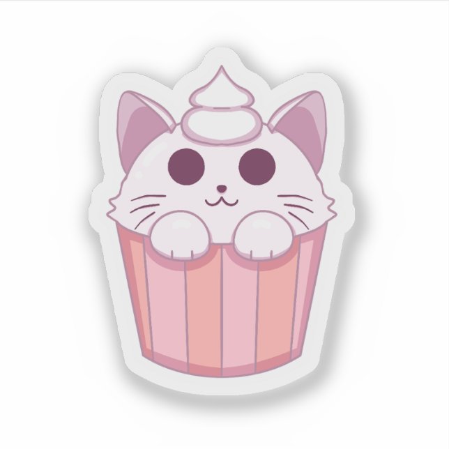 Pegatina Cute Kawaii Cat Cupcake Pink Sticker (Anverso)