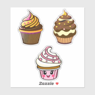 Pegatina Cute Kawaii Chibi Cupcakes