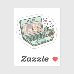 Pegatina Cute Kawaii Chill Vibes Sticker para Portátil Gato