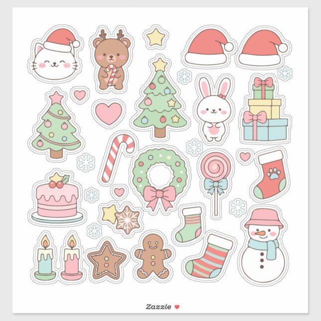 Pegatina Cute Kawaii Christmas Collection: Pastel Animals (Hoja)