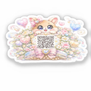 Pegatina Cute Kawaii Código QR personalizado Gato Floral Ro