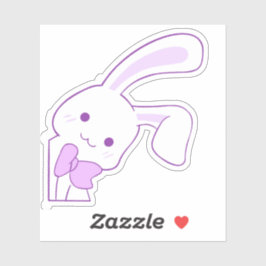 Pegatina Cute Kawaii Conejo Personalizado con Cinta Morada 