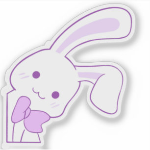 Pegatina Cute Kawaii Conejo Personalizado con Cinta Morada