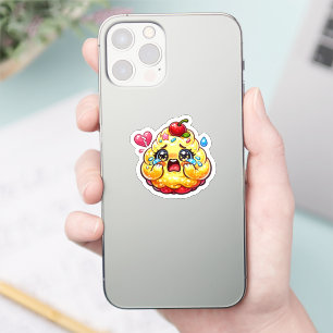 Pegatina Cute Kawaii Cupcake Triste Llorando con Corazón Ro