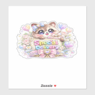 Pegatina Cute Kawaii Envío Especial Gato Pastel Rosa Negoci