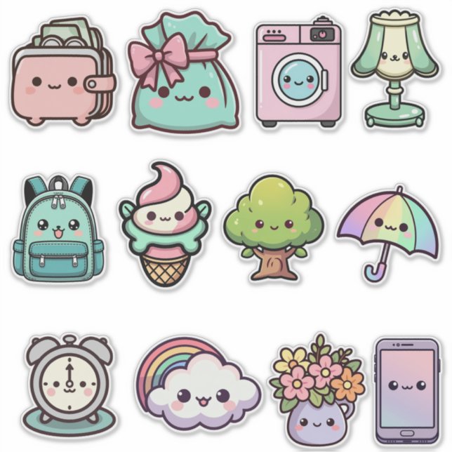 Pegatina Cute Kawaii Everyday Sticker Bundle – Adorable Lif (Anverso)