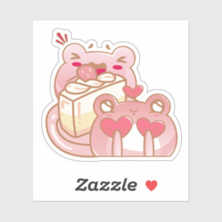 Pegatina Cute Kawaii Frog Eating Cake Personalized