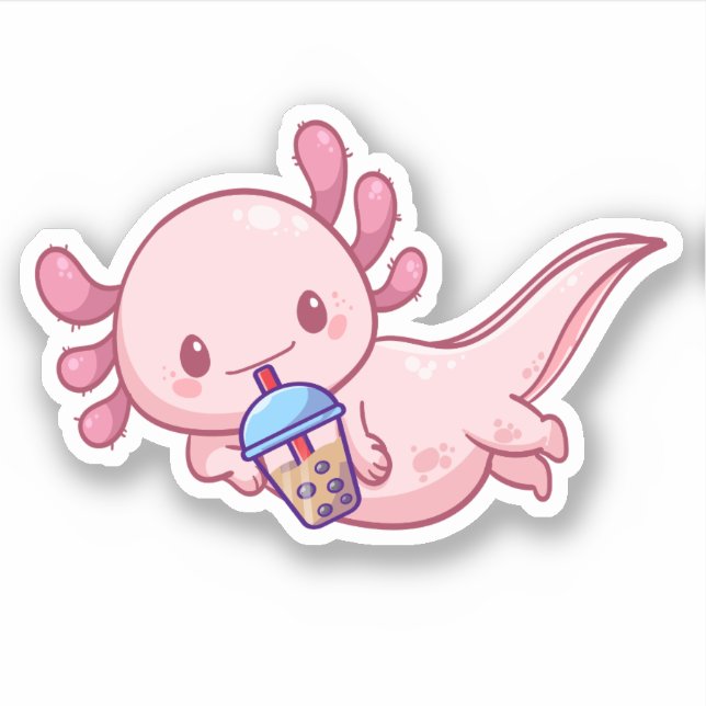 Pegatina Cute Kawaii Funny Axolotl Boba Tea de burbuja (Anverso)