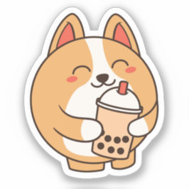 Pegatina Cute Kawaii Funny Corgi Dog Boba