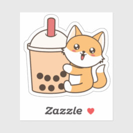 Pegatina Cute Kawaii Funny Fox Boba Tea de burbuja