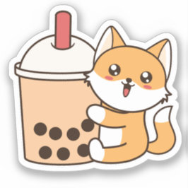 Pegatina Cute Kawaii Funny Fox Boba Tea de burbuja