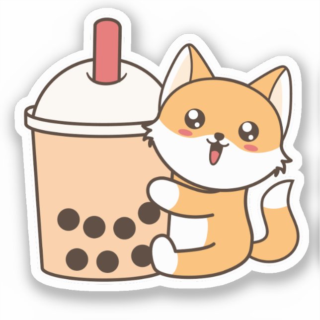 Pegatina Cute Kawaii Funny Fox Boba Tea de burbuja (Anverso)