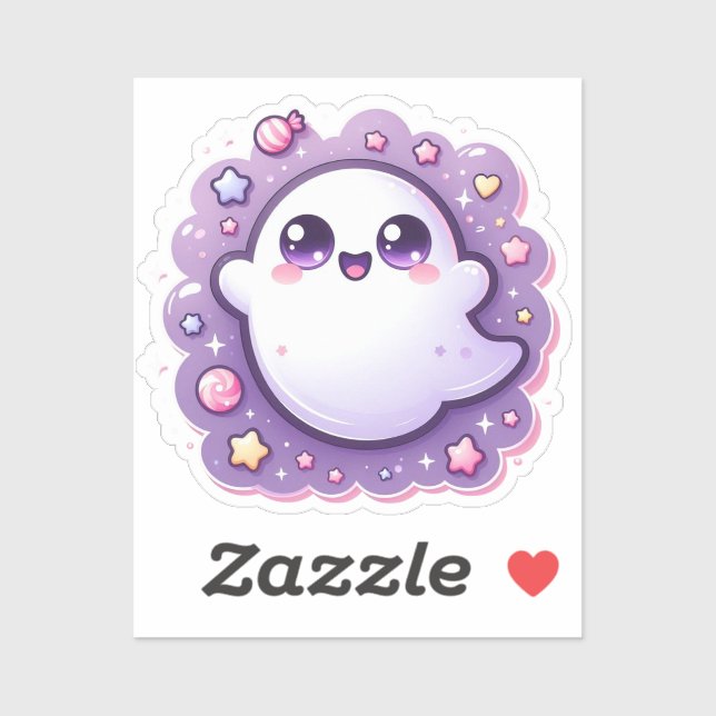 Pegatina Cute Kawaii Ghost Vinyl Pastel Halloween Vibe (Hoja)
