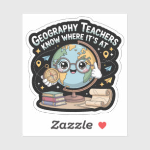 Pegatina Cute Kawaii Globo con Brújula – Geografía Divertid