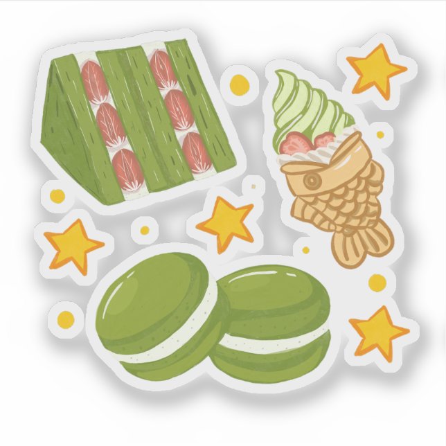 Pegatina Cute Kawaii Hand-Drawn Matcha Sweets (Anverso)