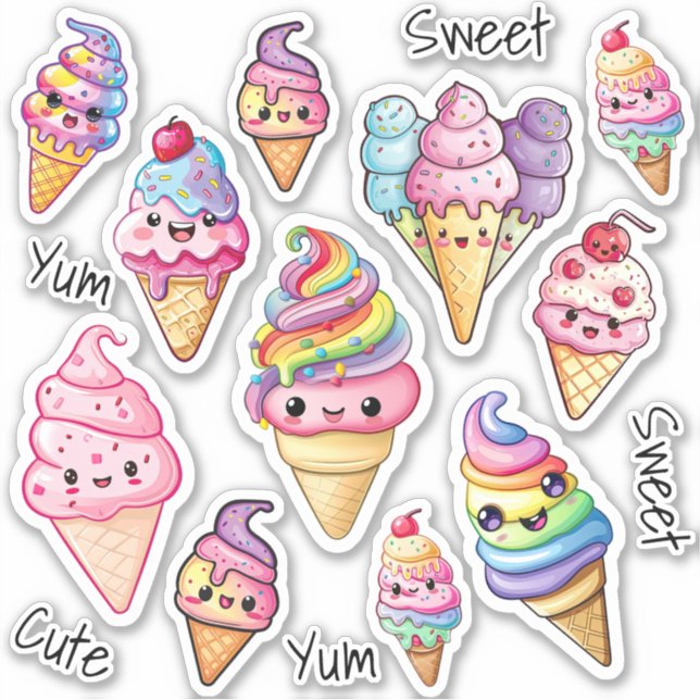 Pegatina Cute Kawaii Hijos Crema De Hielo (Anverso)