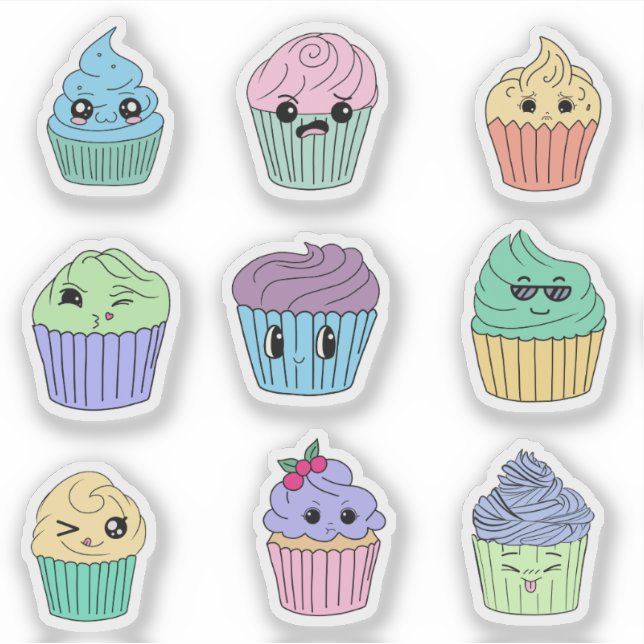 Pegatina Cute Kawaii Hoja de Stickers de Cupcake (Anverso)