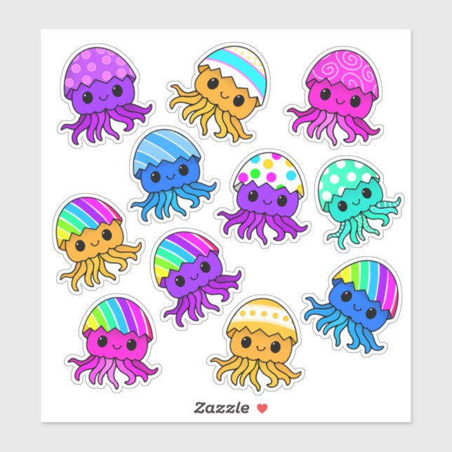 Pegatina Cute Kawaii Jellyfish, Easter Egg, Sticker Sheet (Hoja)