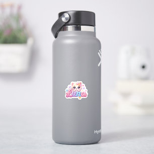 Pegatina Cute Kawaii Luna Nombre de gato rosa pastel brilla