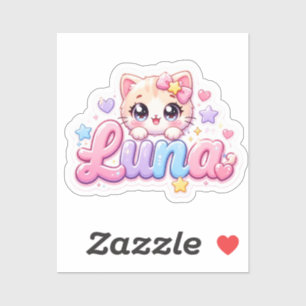 Pegatina Cute Kawaii Luna Nombre de gato Rosa Pastel Brilla