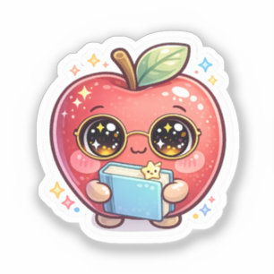 Pegatina Cute Kawaii Manzana Inteligente con Gafas Sostenie