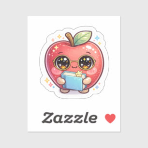 Pegatina Cute Kawaii Manzana Inteligente con Gafas Sostenie