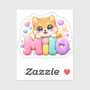 Pegatina Cute Kawaii Milo Nombre Perro Pastel Rosa Brillant