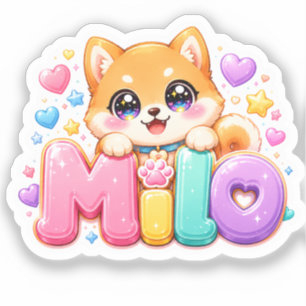 Pegatina Cute Kawaii Milo Nombre Perro Pastel Rosa Brillant