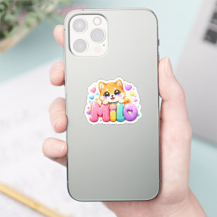 Pegatina Cute Kawaii Milo Nombre Perro Pastel Rosa Brillant