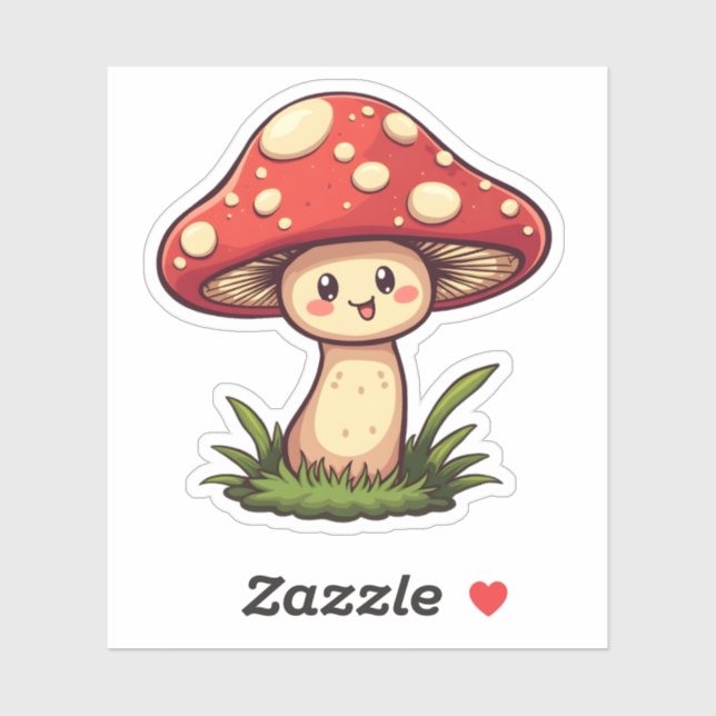 Pegatina Cute Kawaii Mushroom Divertido Diseño de Naturalez (Hoja)