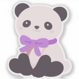 Pegatina Cute Kawaii Oso Panda Sentado Lazo Morado Vinyl