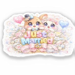 Pegatina Cute Kawaii Pareja Recién Casada Animales Pastel P
