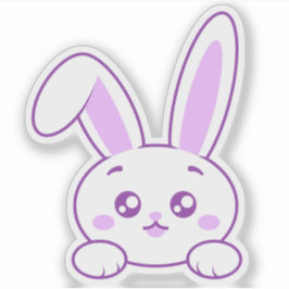 Pegatina Cute Kawaii Pastel Morado Conejo con Patas Asománd