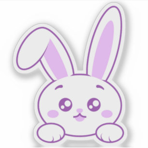 Pegatina Cute Kawaii Pastel Morado Conejo con Patas Asománd