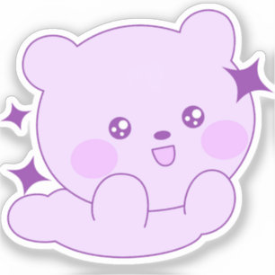 Pegatina Cute Kawaii Pastel Púrpura Brillo Oso Cachorro Per