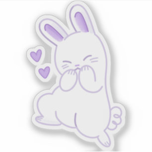Pegatina Cute Kawaii Pastel Púrpura Conejito Tímido y Risue