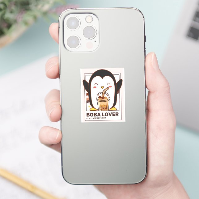 Pegatina Cute Kawaii Penguin Boba Lover (Teléfono)