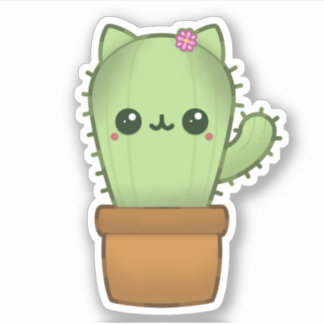 Pegatina Cute Kawaii Personalizado Cat Cactus