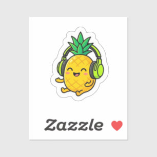 Pegatina Cute Kawaii Piña con Auriculares SuSticker