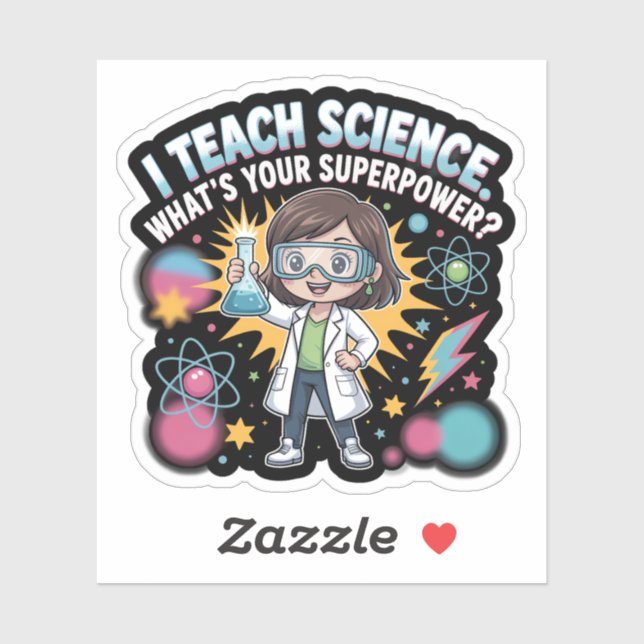 Pegatina Cute Kawaii Science Teacher – Funny Superpower Lab (Hoja)
