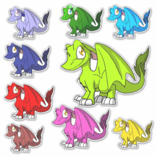 Pegatina Cute Kawaii SD Furry Dragons Ilustracion de fantas