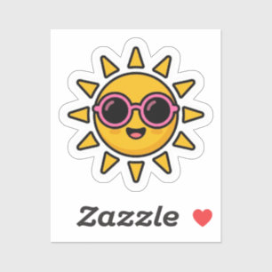 Pegatina Cute Kawaii Sol Retro con Gafas de Sol Rosadas Ver