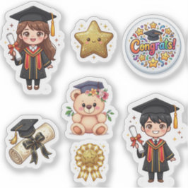 Pegatina Cute Kawaii Sticker de graduación Chibi niño y niñ