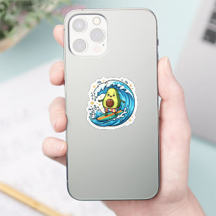 Pegatina Cute Kawaii Surfing Aguacate Ola Del Océano Verano