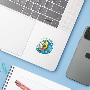 Pegatina Cute Kawaii Surfista Aguacate Ola Oceánica Verano 