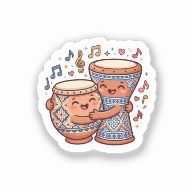 Pegatina Cute Kawaii Tambores de Arcilla Tradicionales Marr (Anverso)
