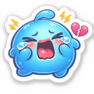 Pegatina Cute Kawaii Triste Slime Azul Llorando con BrokSti