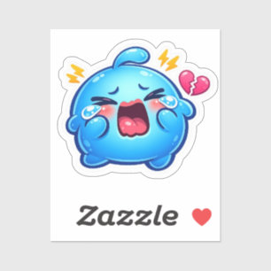Pegatina Cute Kawaii Triste Slime Azul Llorando con BrokSti