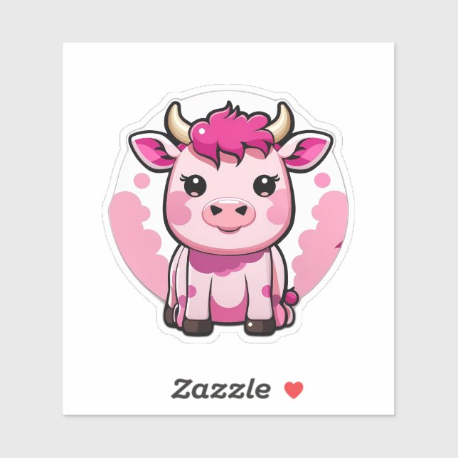 Pegatina Cute Kawaii vaca rosa (Hoja)